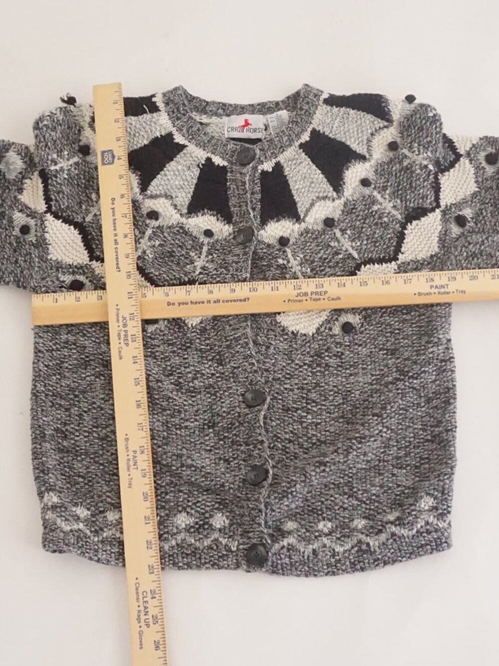 Vintage Crazy Horse Grey Black Geometric Textured Button Cotton Cardigan S - Picture 3 of 12